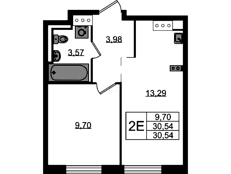 1-комнатная квартира 30.54 м², 12/13 эт., ЖК «Квартал Торики»